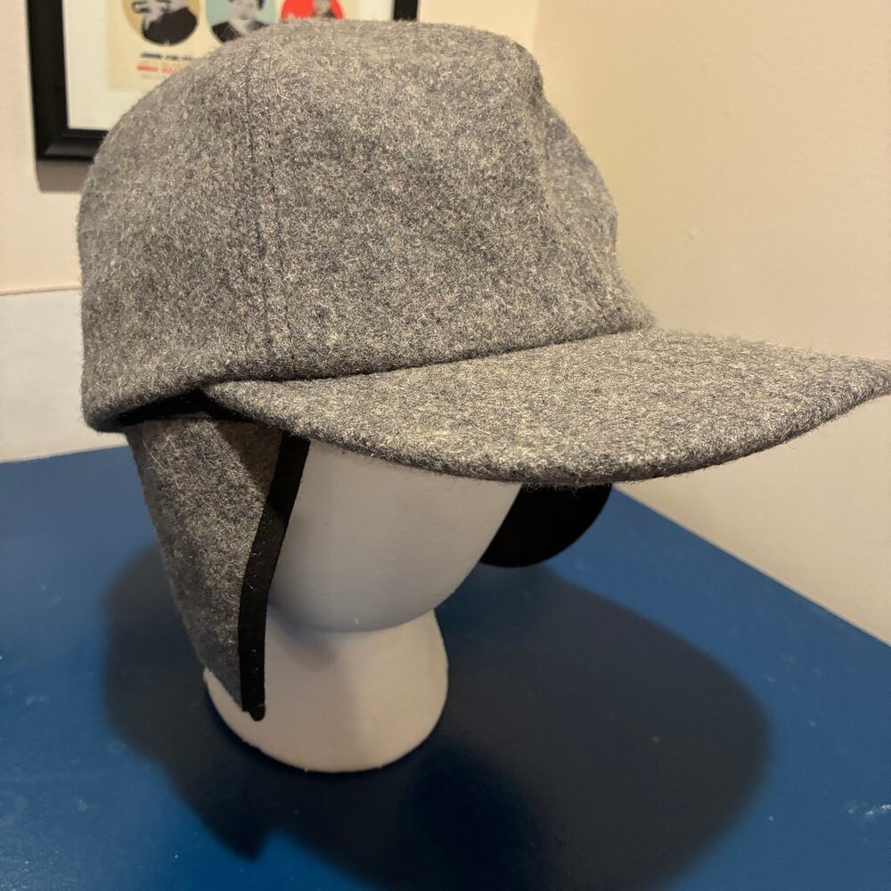 Vintage Grey Wool Blend Felt Ear Flap Hunting Hat Size M Outdoors Camping